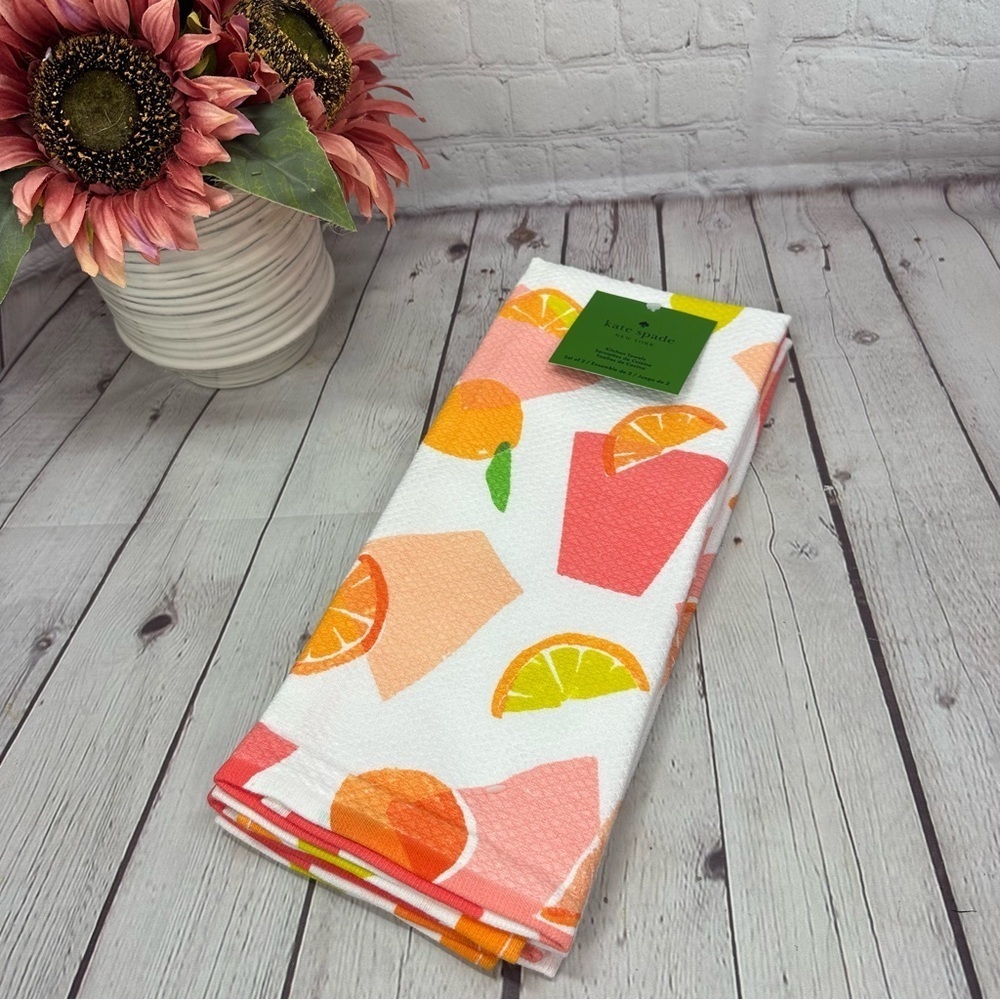 NWT Kate Spade Citrus Print Kitchen dish Towels 2pc lemon orange beach